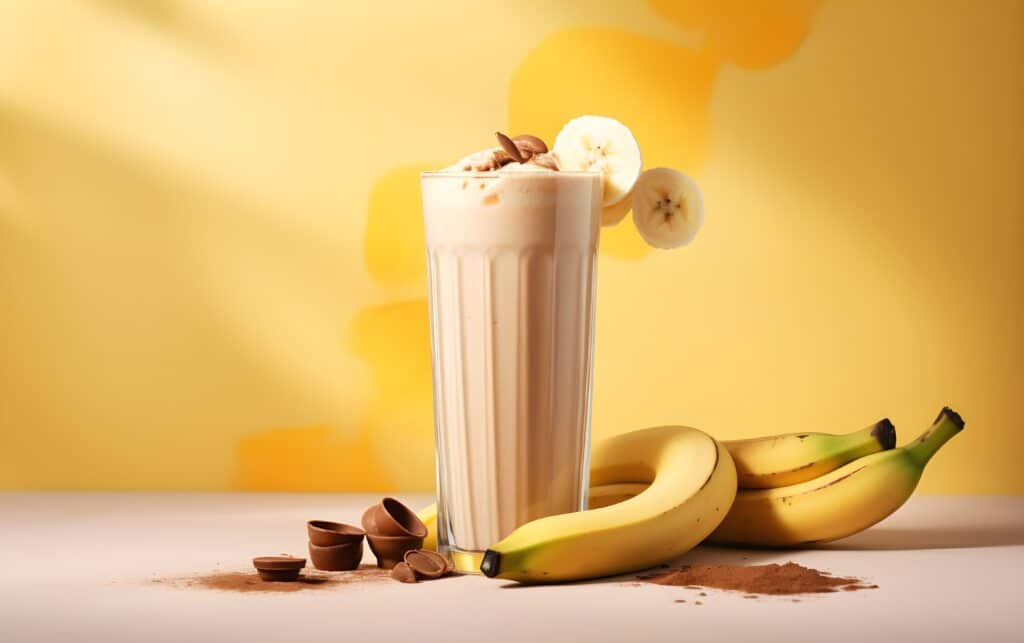 vista de una deliciosa bebida de batido con platanos